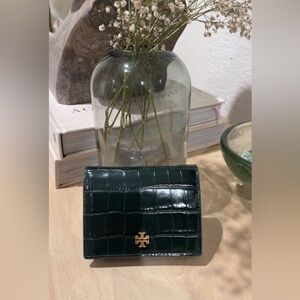 Tory Burch Dark Green Croc-Embossed Wallet